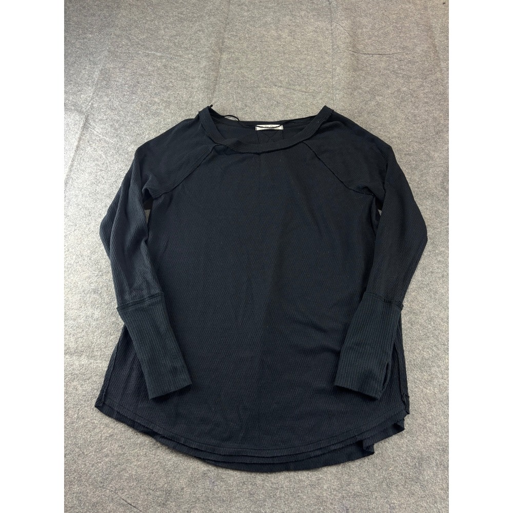 We The Free Free People Black Thermal Long Sleeve Scoop Neck Top Womens L